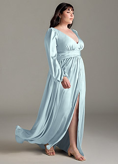 Azazie Norah Robes de demoiselle d'honneur Robe Trapèze en Satin extensible Brume image10