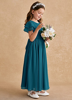 Azazie Ali Robe Demoiselle D'honneur Fillette Robe Trapèze en Mousseline de soie Plissée Bleu Encre image5