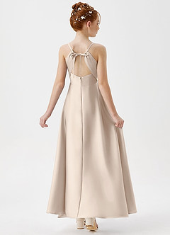 Azazie Avelina Junior White Alabaster A-Line Pleated Stretch Satin Dress image2