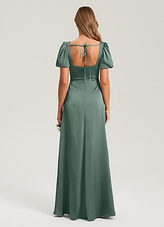 Azazie Fyona Vestidos de madrinha de casamento Vestido Musgo Marinho de Cetim elástico de Linha A com Plissado image2