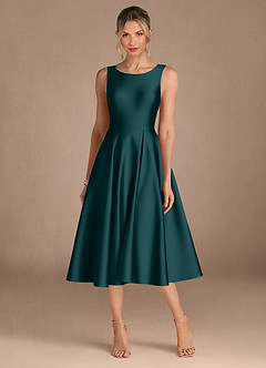 Azazie Fulton Mother of the Bride Dresses Pine A-Line Pleated Stretch Satin Dress image5