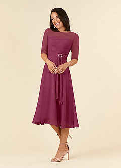 Azazie Naomi Mother of the Bride Dresses Mulberry A-Line Boatneck Pleated Chiffon Dress image7