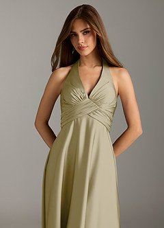 Azazie Tessie Bridesmaid Dresses Moss Green A-Line Pleated Stretch Satin Dress image6