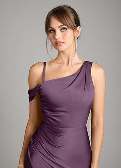 Azazie Madelyn Bridesmaid Dresses Plum Mermaid One Shoulder Stretch Satin Convertible Dress image3