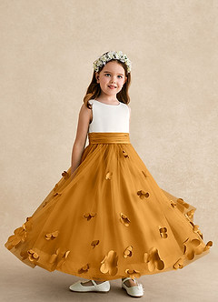 Azazie Vi Flower Girl Dresses Butterscotch A-Line Sleeveless Tulle Dress image8
