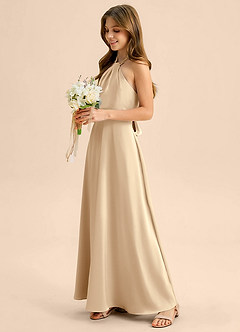 Azazie Beah Junior Robe Trapèze en Satin extensible Plissée Champagne image7