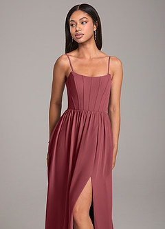 Azazie Kailee Bridesmaid Dresses Merlot A-Line with Pockets Chiffon Dress image2