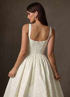 Azazie Verina Wedding Dresses Cream A-Line with Pockets Floral Jacquard Dress image6