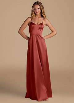 Azazie Mei Brautjungfernkleider A-Linie Metallischer Satin Kleid Terrakotta image1