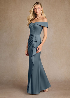Azazie Laredo Mère de la mariée Robes Robe Sirène en Satin extensible Épaule décolletée Violet Crépusculaire image5