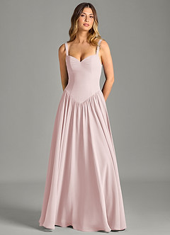 Azazie Evadina Robes de demoiselle d'honneur Robe Trapèze en Mousseline de soie Corset Rose Pâle image5