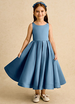 Azazie Babs Flower Girl Dresses Bermuda Ball-Gown Pleated Matte Satin Dress image2