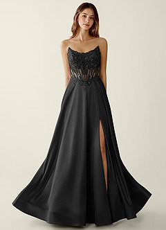 Zuri Black Satin Wrap Beaing Corset A-line Prom Dress image1