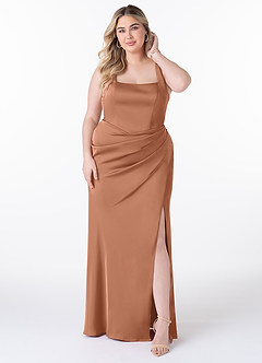 Azazie Mero Bridesmaid Dresses Bronzer Sheath Pleated Stretch Satin Dress image6