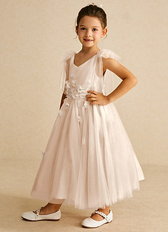 Azazie Minia Flower Girl Dresses White Alabaster A-Line Bow Matte Satin Dress image5