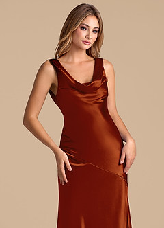 Azazie Rylina Robes de demoiselle d'honneur Robe Sirène en Satiné métallisé Auburn image7