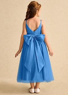 Azazie Patootie vestidos de niña de las flores Vestido de Azul Grisaceo de Tul de Corte En A con Tirante Espagueti image5