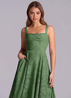 Azazie Shaude Bridesmaid Dresses Eucalyptus A-Line Pleated Floral Burnout Dress image3