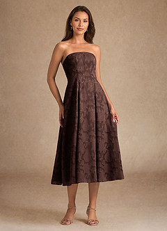Azazie Lorain Mother of the Bride Dresses Ganache A-Line Pleated Floral Burnout Dress image7