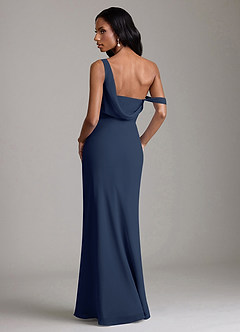 Azazie Madelyn Bridesmaid Dresses Dark Navy Mermaid One Shoulder Chiffon Convertible Dress image2