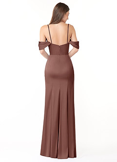 Azazie Amyra Jurken voor bruidsmeisjes Converteerbaar Jurk van Stretch Satijn met Kolom Off the Shoulder Espresso image3