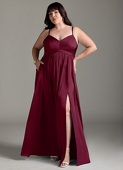Azazie Alia Bridesmaid Dresses Mulberry A-Line Pleated Stretch Satin Dress image8