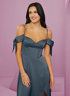 Barbie ♥ Azazie Bridesmaid Dresses Twilight A-Line Off the Shoulder Stretch Satin Dress image12