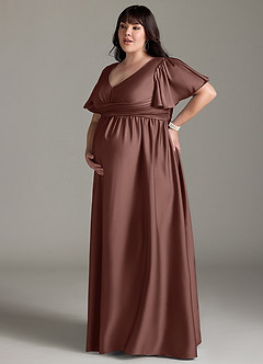 Azazie Verna Gravid brudtärna klänningar Klänning A-Line Ruched Golvlängd Stretch Satin image14