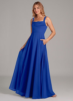 Azazie Shaude Bridesmaid Dresses Royal Blue A-Line Pleated Chiffon Dress image4