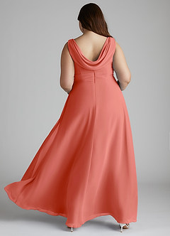 Azazie Karina Bridesmaid Dresses Salmon Pink A-Line Pleated Chiffon Dress image9