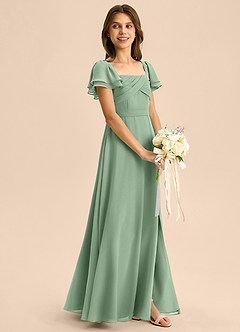 Azazie Azey Junior Robe Trapèze en Mousseline de soie Rayé Matcha image6