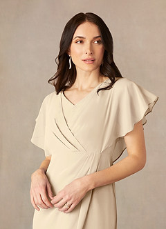 Azazie Julia Mother of the Bride Dresses Champagne Sheath V-Neck Pleated Chiffon Dress image3