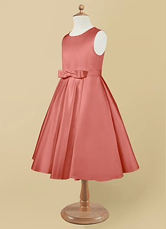 Azazie Coco Blumenmädchenkleider A-Linie Schleifen Matte Satin Kleid Lachsrosa image7