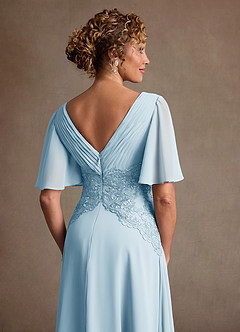 Azazie Milliat Mère de la mariée Robes Robe Trapèze en Mousseline de soie Dentelle Bleu Ciel image6