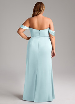Azazie Saige Bridesmaid Dresses Cloud Blue Sheath Off the Shoulder Stretch Satin Dress image12