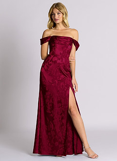 Azazie Saige 신부 들러리 드레스 인어 오프 더 숄더 자카드 바닥 길이 드레스 image4