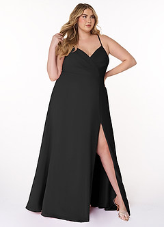 Azazie Everleigh Robes de demoiselle d'honneur Robe Trapèze en Mousseline de soie Plissé en cœur Noir image10