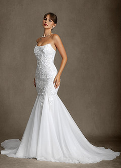 Azazie Harmony Wedding Dresses Diamond White Mermaid Strapless Tulle Dress image10