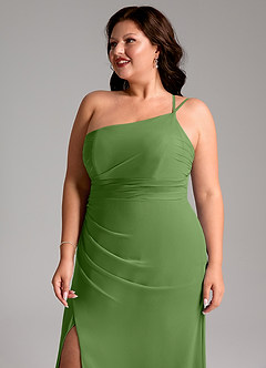 Azazie Eren Vestidos de damas de honor Vestido de Albahaca de Gasa de Corte Recto con Hombro unilateral image13