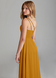 Azazie Maron Junior Butterscotch A-Line Pleated Stretch Satin Dress image2
