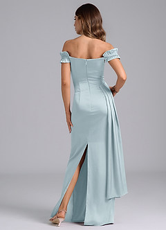 Azazie Kalysia Bridesmaid Dresses Mist Mermaid Off the Shoulder Stretch Satin Convertible Dress image2