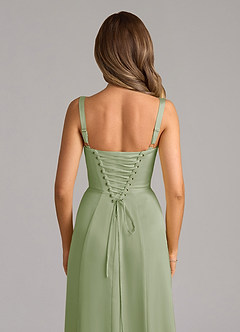 Azazie Amaris Bridesmaid Dresses Dusty Sage A-Line Corset Stretch Satin Dress image6