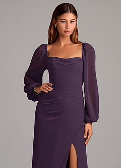 Azazie Brixley Jurken voor bruidsmeisjes Jurk van Chiffon met Zeemeermin Lange mouw Pruim image7