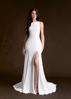 Azazie Raven Wedding Dresses Diamond White Caramel Mermaid Side Slit Tulle Dress image1