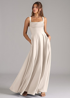 Azazie Shaude Bridesmaid Dresses White Alabaster A-Line Pleated Stretch Satin Dress image4