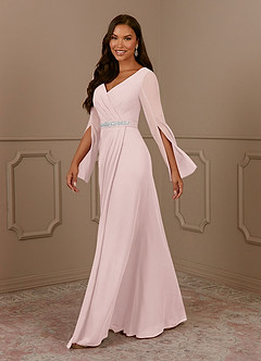 Azazie Belinda Mother of the Bride Dresses Blushing Pink A-Line V-Neck Pleated Chiffon Dress image3