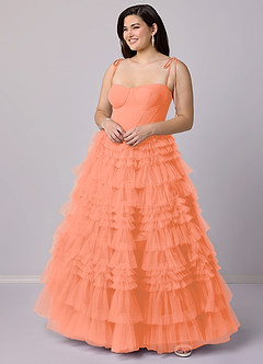 Barbie ♥ Azazie Robes de demoiselle d'honneur Robe Trapèze en Tulle Encolure en Forme de Cœur Coucher De Soleil image8