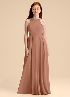 Azazie Arianthe Junior Abito A-Line in Chiffon Plissettato Bronzo image4