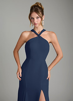 Azazie Rue Bridesmaid Dresses Dark Navy A-Line Halter Chiffon Dress image3