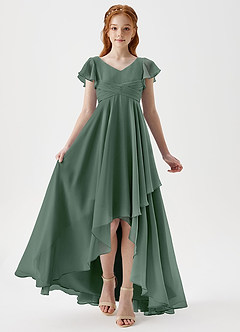 Azazie Caria Junior Eucalyptus A-Line Pleated Chiffon Dress image6